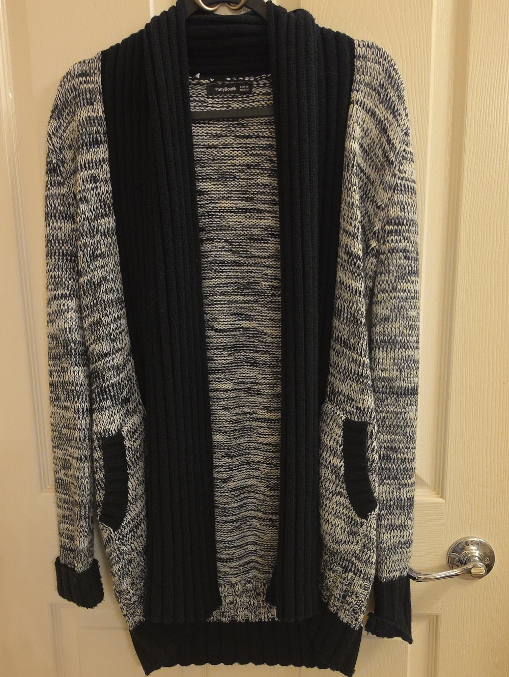 PattyBoutik Black and Gray Shawl Collar Cardigan Sweater